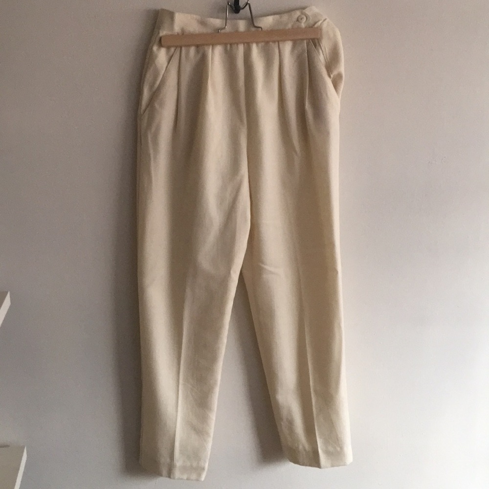 Vintage pleated cream 100% wool trouser pants